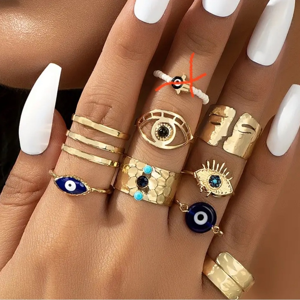Gold and Blue Evil Eye Ring Set